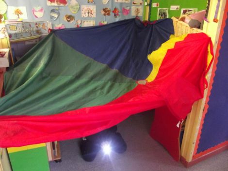 Investigating light and dark in our tent!